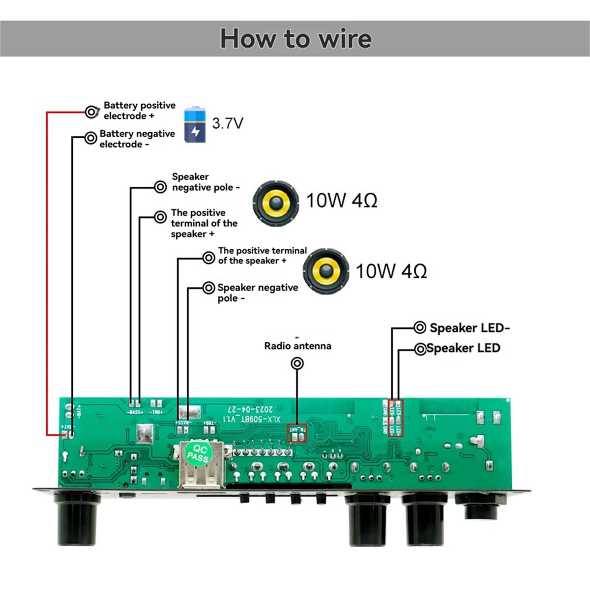 Home Theater Speaker - güncelleme. 2X10W 3.7V Amplifikatör Kurulu Kare